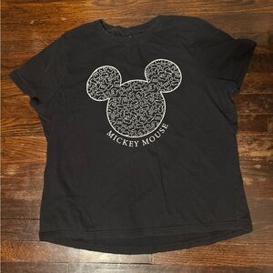Disney Black Tee with White Mickey Mouse Outline Graphic